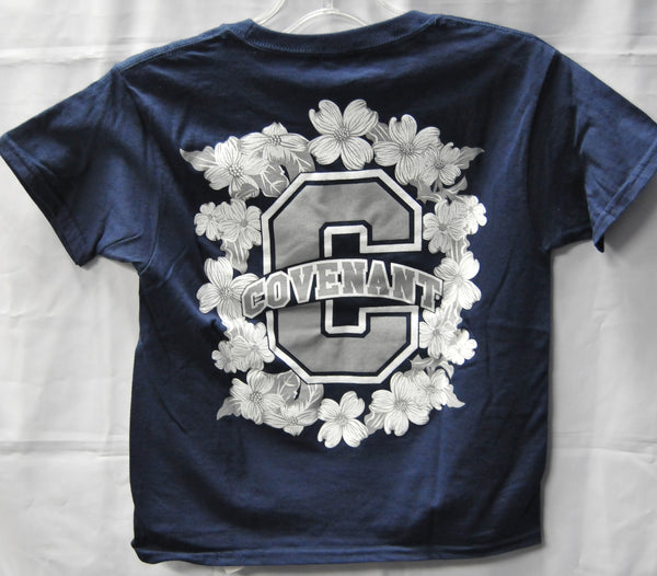 T-Shirt - Cotton - Flower Design Navy - Womens/Girls